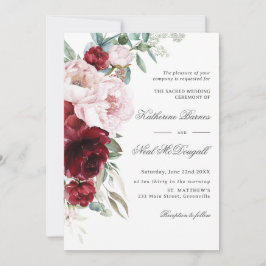 Invitación Elegante Boda floral de Borgoña Rubor Peonies
