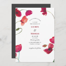 Invitación Elegante Boda Floral de Cachorros Rojos