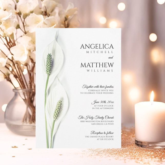 Invitación Elegante Boda Floral de Calla Blanca Lily (Elegant White Calla Lily Flowers Floral Wedding Invitation)