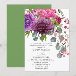 Invitación Elegante Boda floral de color acuático monocromo