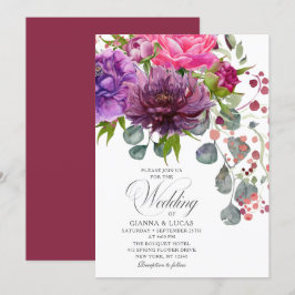 Invitación Elegante Boda floral de color acuático monocromo