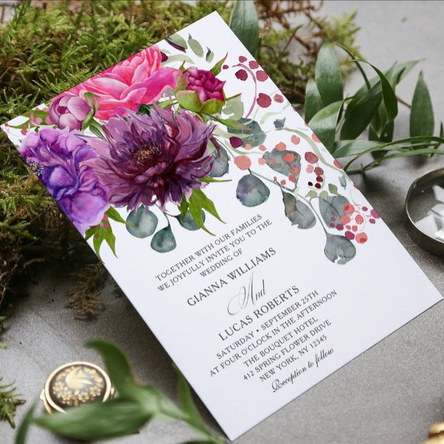 Invitación Elegante Boda floral de color acuático monocromo (Subido por el creador)