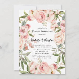 Invitación Elegante Boda floral de color acuático rosa de col