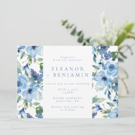 Invitación Elegante Boda floral de color azul claro Boho