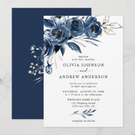 Invitación Elegante Boda floral de color azul plateado de la 