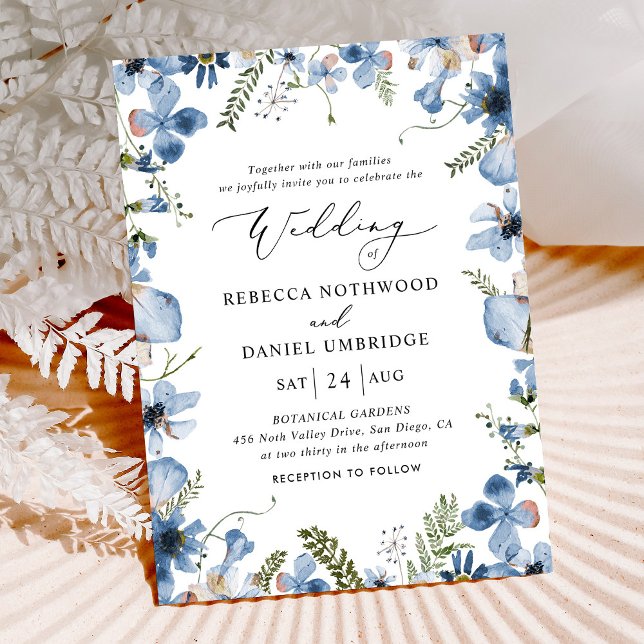 Invitación Elegante Boda floral de color azul turbio (Subido por el creador)