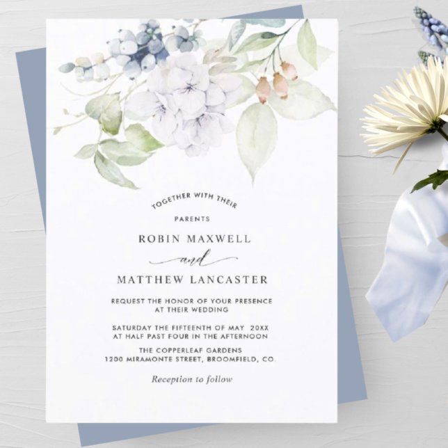 Invitación Elegante Boda floral de color azul turbio (Subido por el creador)