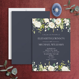 Invitación Elegante Boda floral de color azul y blanco