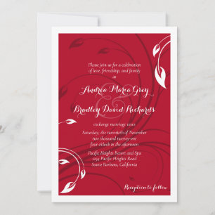 Invitación Elegante Boda floral de color blanco rojo cereza a