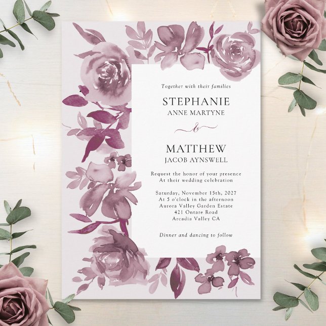 Invitación Elegante Boda floral de color burdeos (Subido por el creador)