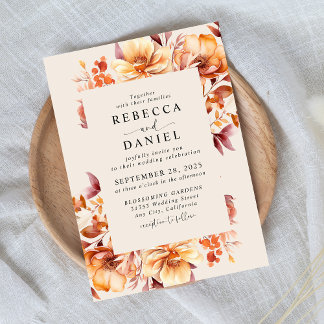 Invitación Elegante Boda Floral de color de agua del otoño de