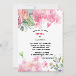 Invitación Elegante Boda floral de color rosa brillante