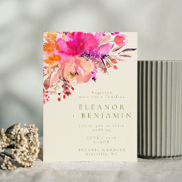 Invitación Elegante Boda floral de color rosa brillante