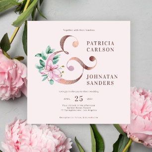 Invitación Elegante boda floral de color rosa rosa rosa polvo