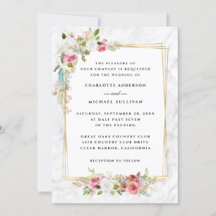 Invitación Elegante Boda floral de color rosa rosado romántic