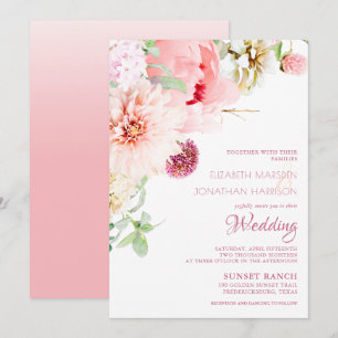 Invitación Elegante Boda floral de color rosado Peony Sage