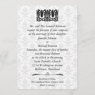 Invitación Elegante Boda floral de Damasco negro formal