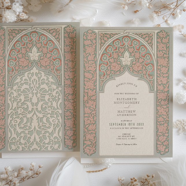 Invitación Elegante Boda floral de encaje  suave de menta sua (Subido por el creador)