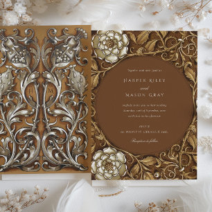 Invitación Elegante Boda floral de estilo Art Nouveau beige
