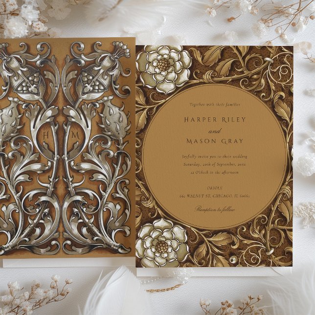 Invitación Elegante Boda floral de estilo Art Nouveau beige (Subido por el creador)