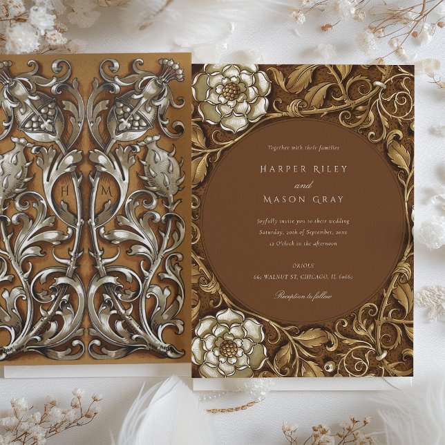 Invitación Elegante Boda floral de estilo Art Nouveau beige (Subido por el creador)
