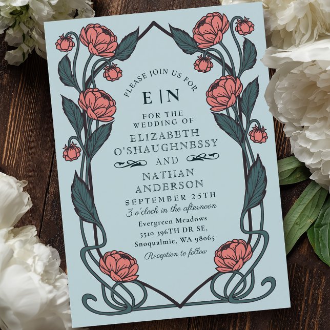 Invitación Elegante Boda floral de estilo Art Nouveau peony r (Subido por el creador)
