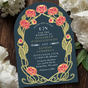 Invitación Elegante Boda floral de estilo Art Nouveau peony r