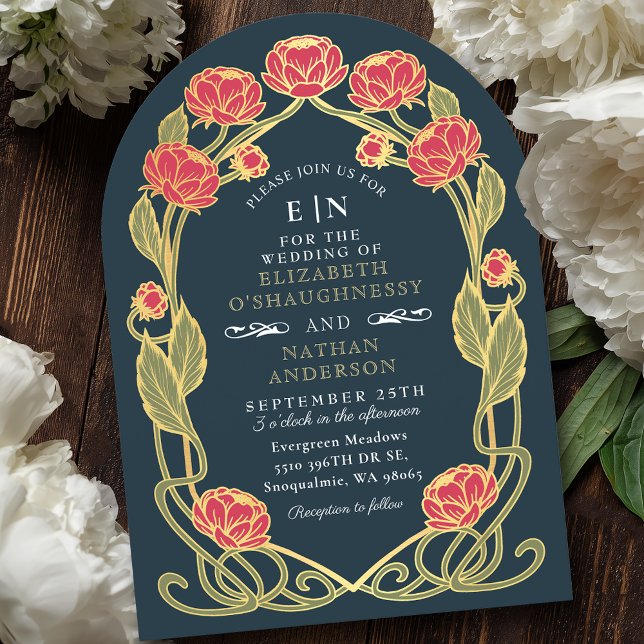 Invitación Elegante Boda floral de estilo Art Nouveau peony r (Subido por el creador)