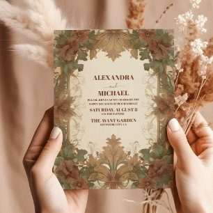 Invitación Elegante Boda floral de estilo Art Nouveau vintage