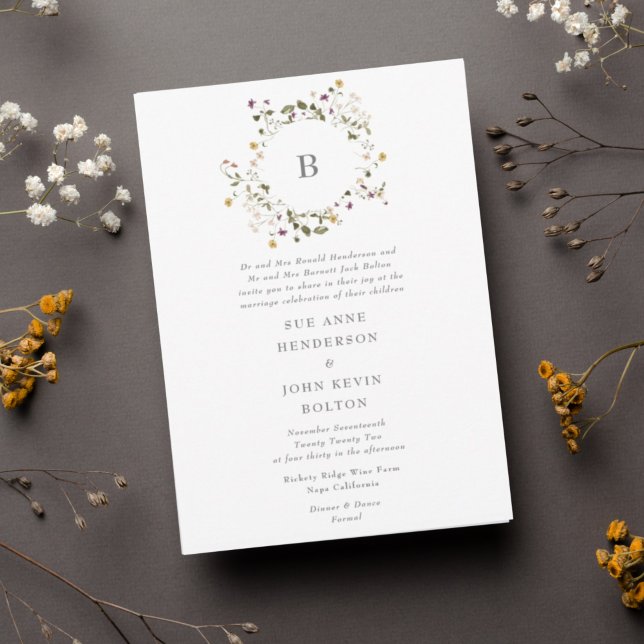 Invitación Elegante Boda Floral de Flor Silvestre Seca Pampas (Subido por el creador)