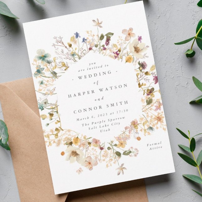 Invitación Elegante Boda Floral de Flor Silvestre Seca Pampas (Subido por el creador)