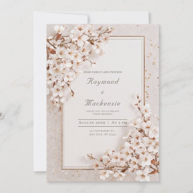 Invitación Elegante Boda floral de flores blancas (Anverso)