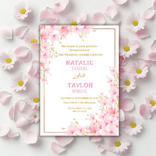 Invitación Elegante Boda floral de flores de cerezo rosa clás
