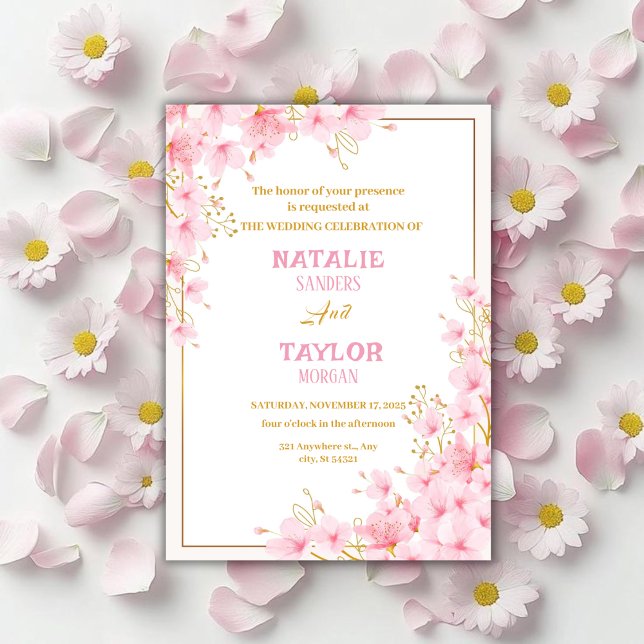 Invitación Elegante Boda floral de flores de cerezo rosa clás (Subido por el creador)