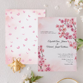 Invitación Elegante Boda floral de flores de cerezo rosa clás