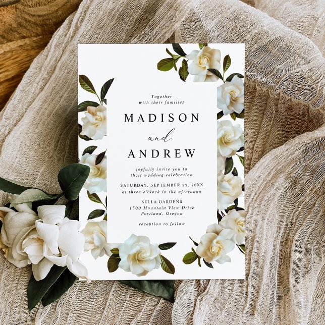 Invitación Elegante Boda Floral de Gardenia (Subido por el creador)