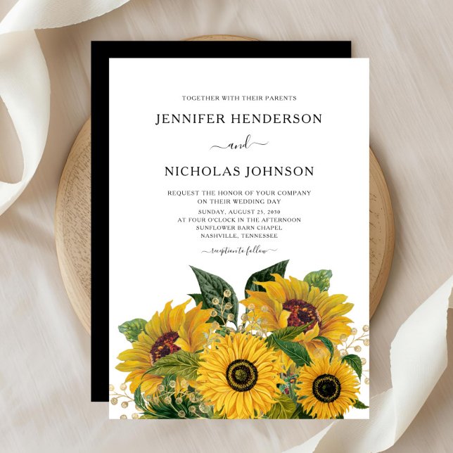 Invitación Elegante Boda Floral de girasoles (Elegant Floral Sunflowers Wedding Invitation)