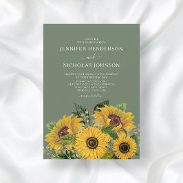 Invitación Elegante Boda floral de girasoles verde