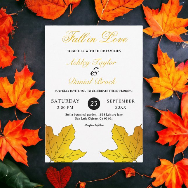 Invitación Elegante Boda floral de hojas de oro rusticas (Subido por el creador)