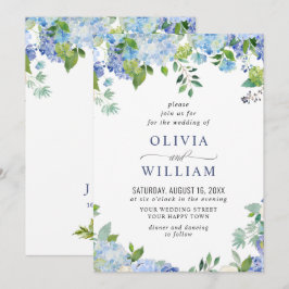 Invitación Elegante Boda Floral de Hortensia Azul Acuarela