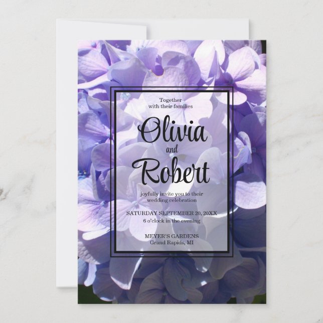 Invitación Elegante Boda floral de hortensias púrpura (Anverso)