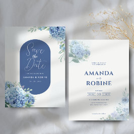 Invitación Elegante Boda floral de Hydrangea azul