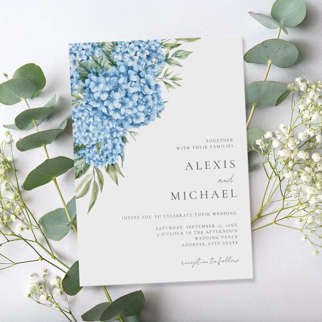 Invitación Elegante Boda floral de Hydrangea azul (Subido por el creador)