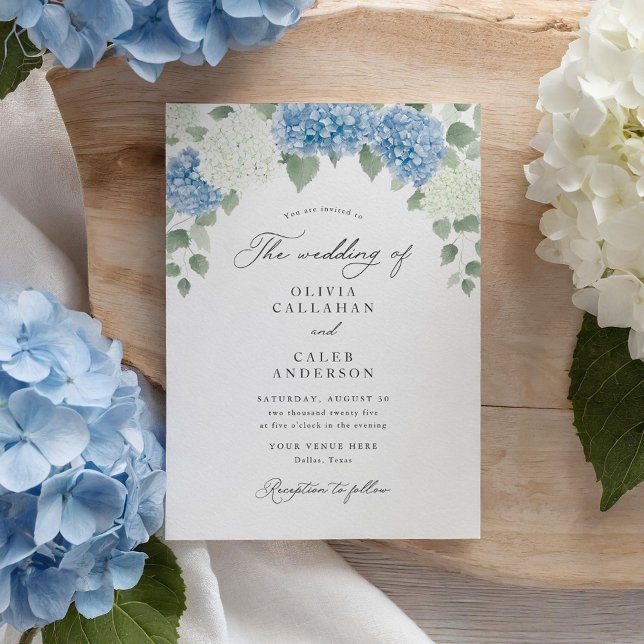 Invitación Elegante Boda floral de Hydrangea azul turbio (Subido por el creador)