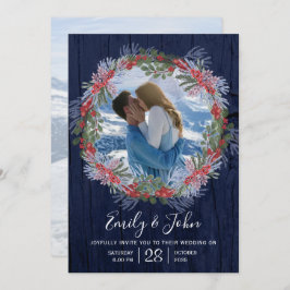 Invitación Elegante Boda floral de invierno azul de la Marina