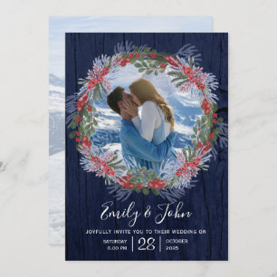 Invitación Elegante Boda floral de invierno azul de la Marina