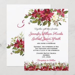 Invitación Elegante boda floral de invierno de Borgoña Poinse