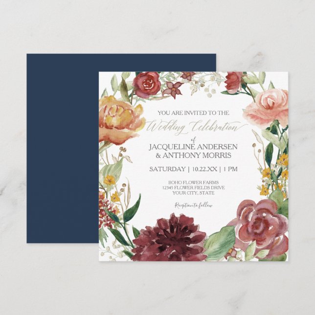 Invitación Elegante Boda floral de invierno Rosas de Rubor ro (Anverso / Reverso)