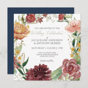Invitación Elegante Boda floral de invierno Rosas de Rubor ro