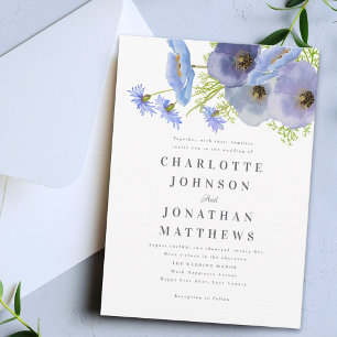 Invitación Elegante Boda Floral de Jardín Acuarela Azul